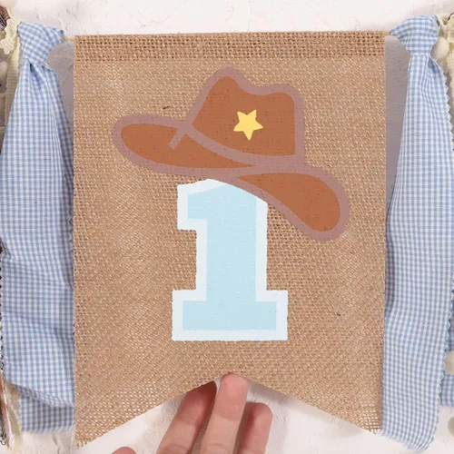 Vista 6 de Cartel de primer cumpleaños para silla alta – Rodeo de vaquero para decoración de tela de fiesta, baby shower, guirnalda de fondo para accesorios