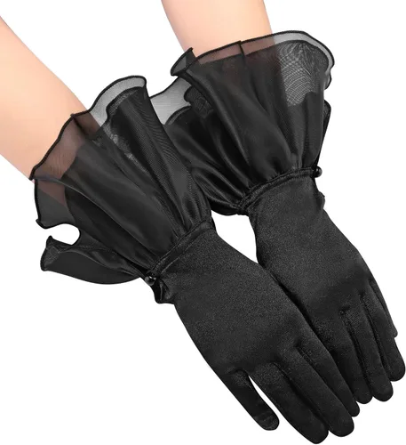 Vista 3 de Ayliss Guantes de boda para mujer, de satén, pétalos, ópera, fiesta de los años 20, para ocasiones especiales, vestido formal de baile o cosplay