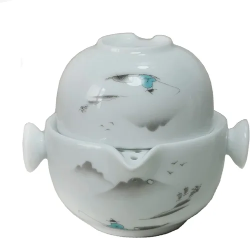 Vista 7 de Conveniente Teapot Cup Porcelana Teacup White Glazed Travel Tea Set (Ink Lotus set)
