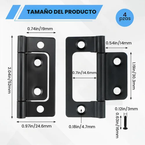 Vista 2 de SDTC Tech Paquete de 4 bisagras de puerta sin embutir con tornillos para muebles, ventanas, armarios, etc. - 2 x 0.9 pulgadas, color negro