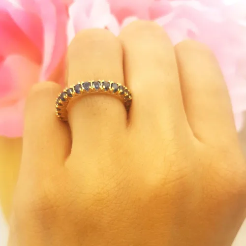 Vista 4 de 1.80 quilates (ctw) 14K oro redondo azul zafiro señoras eternidad anillo de boda 1 34 CT