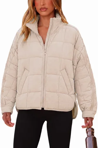 Vista 13 de Omoone Chaqueta acolchada con cremallera para mujer, ligera y acolchonada, con capucha, de gran tamaño Verde militar