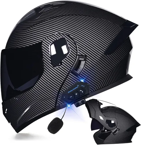 Vista 42 de Casco modular Bluetooth para motocicleta, aprobado por DOT, de cara completa, abatible, antivaho, doble visera, casco de motocicleta de calle, LENTE