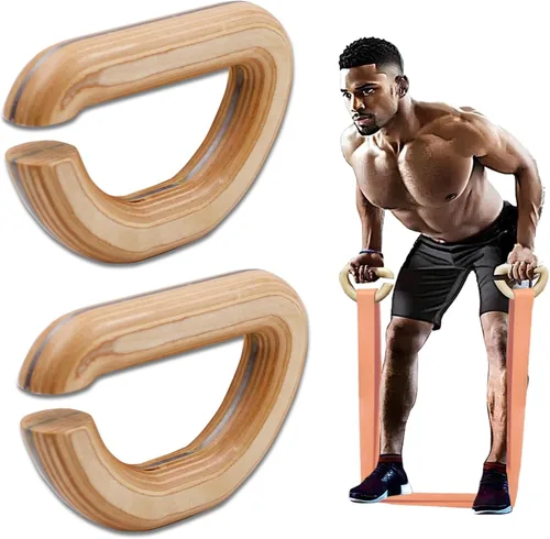 Vista 9 de Bandas de resistencia de madera con asas versátiles para ejercicio con cintas de agarre antideslizantes para entrenamientos de banda elástica