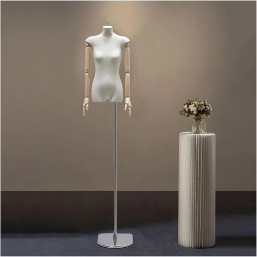 Vista 9 de Adjustable Female Mannequin Dress Form - Linen Fabric Torso for Sewing & Display, 66"-91" Height, Anti-Fingerprint Base - Perfect for Tailoring &