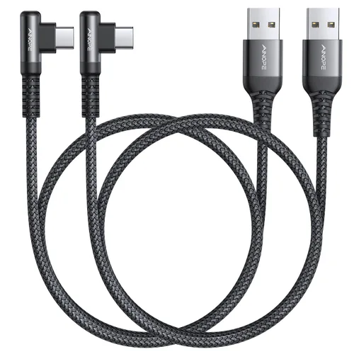 Vista 19 de AINOPE - Cable USB C de 1 metro en ángulo recto, paquete de 2 cables USB a USB C de 1 metro, cable USB A a USB C trenzado de nailon de 3.1A de carga