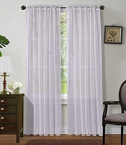 Vista 23 de Sapphire Home Cortinas traslúcidas negras de 63 pulgadas de largo, juego de 2 paneles de cortinas traslúcidas, filtrantes de luz, cortinas Negro