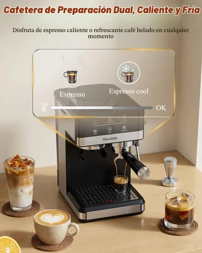 Vista 7 de Máquina de café expreso con molinillo y espumador de leche, 20 bar 20 Grind Settings, Steam Wand for Latte & Cappuccino, Hot & Cold Brew, 61oz