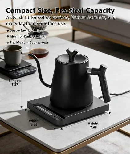 Vista 6 de Hervidor eléctrico de cuello de cisne, hervidor de café con control de temperatura variable, calentamiento rápido de 1200 W, mantiene el calor