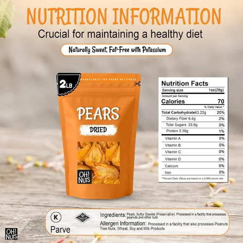 Vista 2 de Oh! Nuts Dry Pears California – Peras en rodajas – 2 libras – Peras deshidratadas – Peras secas sin azúcar añadido – Empaquetado en bolsa con cierre