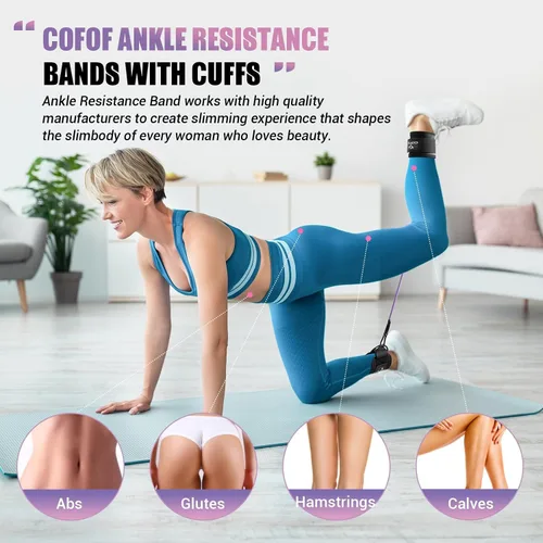 Vista 5 de Ankle Resistance Bands with Cuffs, Leg Exercise Equipment with Poster