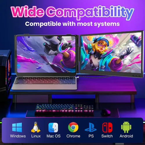 Vista 6 de Extensor de pantalla para portátil de 0.27 pulgadas, ultrafino, monitor portátil dual de 14 pulgadas FHD 1080P IPS, USB-C/HDMI Plug & Play pantalla