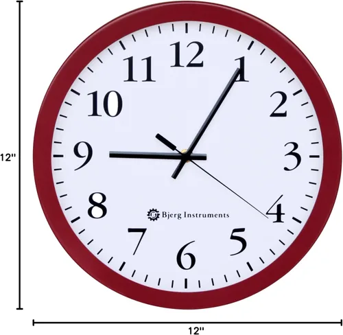 Vista 6 de Bjerg Instruments Moderno reloj de pared silencioso de acero de 12 "con movimiento sin tictac (rojo)