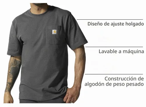 Vista 4 de Carhartt Camiseta con bolsillo Iconic K87 para hombre Gris (Carbon Heather)