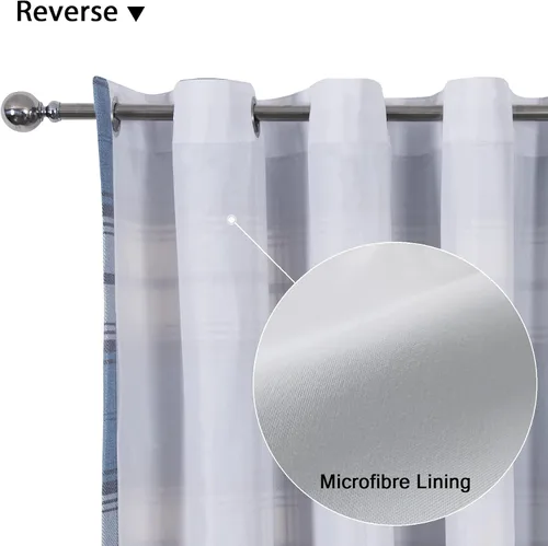 Vista 8 de always4u - Cortinas de cuadros de moda para dormitorio, cortinas de estilo granja para sala de estar, cortinas con ojales para oscurecer la Azul