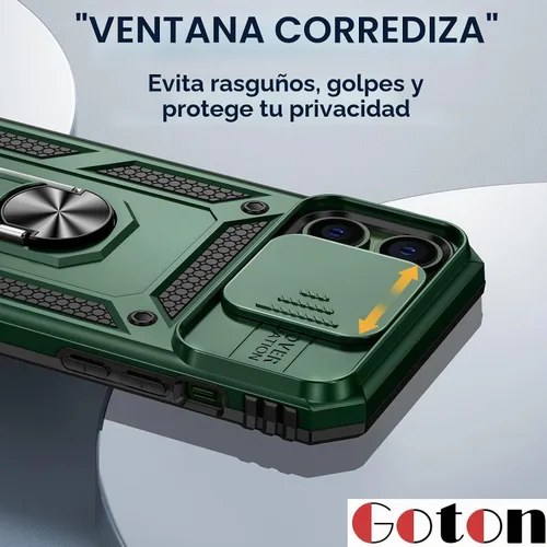 Vista 5 de Goton Armor - Funda para iPhone 13 Pro Max con soporte para cámara deslizante y soporte de grado militar resistente con soporte magnético para Verde