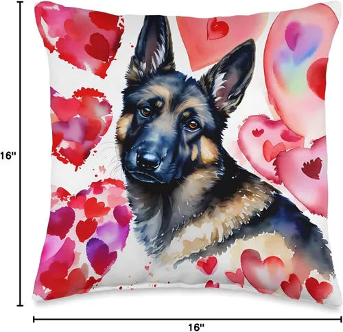 Vista 4 de Romantic Love Partnership Date Couple Relationship Almohada romántica de pastor alemán para el día de San Valentín, corazón, 16 x 16 pulgadas