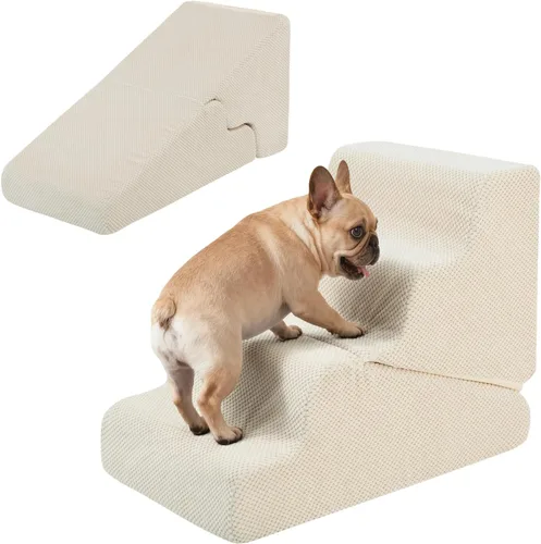 Vista 20 de Rampa para perros para cama, escaleras extra anchas de 20 Beige