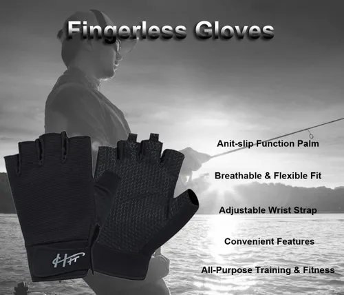 Vista 2 de SUJAYU Guantes sin dedos, guantes multiusos para agua y deportes para pesca, vela, remo, kayak y más, para hombres y mujeres