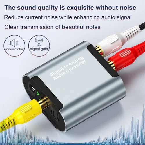 Vista 3 de Tianle Convertidor DAC de 192 KHz, convertidor digital SPDIF Toslink a audio estéreo analógico, adaptador R/L con cable óptico, conector de 0.138 in