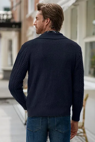 Vista 4 de JMIERR Suéter casual de manga larga con cuello de chal y botones para hombre con bolsillos