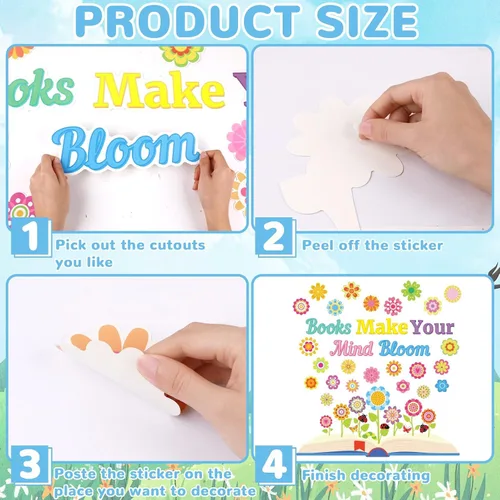 Vista 4 de Reading Makes Your Mind Bloom - Juego de tablones de anuncios para aula, decoración de primavera para decoración de boletines de primavera
