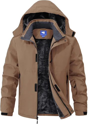 Vista 10 de Chaquetas de esquí para hombre, impermeables, chaquetas de nieve con forro de vellón, aisladas, parka pesada con capucha
