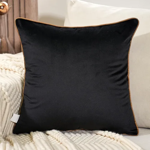 Vista 2 de Aeckself Funda de cojín de terciopelo negro 20 x 20 pulgadas, lujosa, moderna, cuadrada, con cuadros dorados, geométrica, bordada, funda decorativa