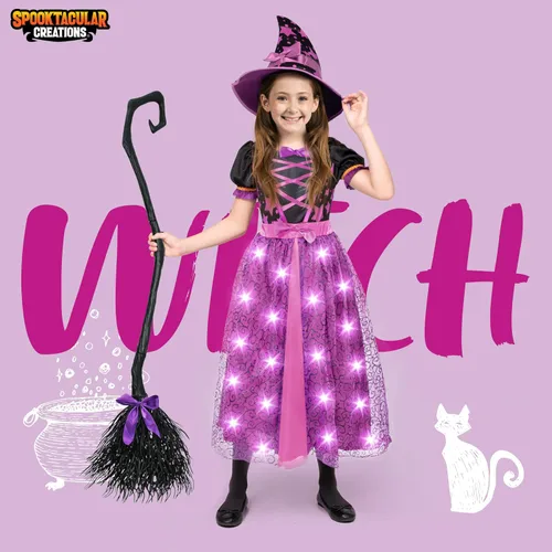 Vista 2 de Spooktacular Creations Disfraz de bruja iluminada para niñas pequeñas, disfraz de bruja de cuento de hadas para Halloween