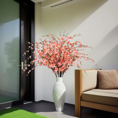 Vista 3 de [Usado] Ammyoo 4 piezas de flores artificiales de cerezo para decoración de primavera en interiores, ramas de melocotón de tallo largo sintético