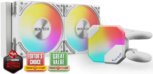 Vista 9 de MONTECH HyperFlow Digital 240 - Enfriador líquido de CPU, AIO de 9.449 in con bomba de 3100 RPM, 2 ventiladores E28 ARGB de 4.724 in, pantalla