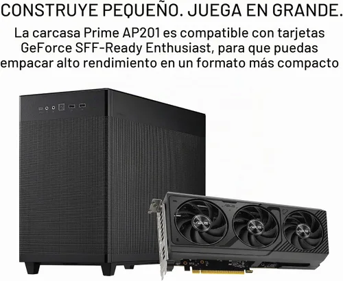 Vista 2 de Cajas de PC ASUS Prime AP201 de 33 litros Micro ATX color negro con paneles laterales sin herramientas y malla de filtro cuasi, con soporte