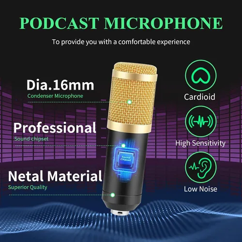 Vista 3 de GUHUS Kit de micrófono de condensador profesional, con soporte de brazo de brazo, filtro pop, montaje de choque, micrófono USB silencioso