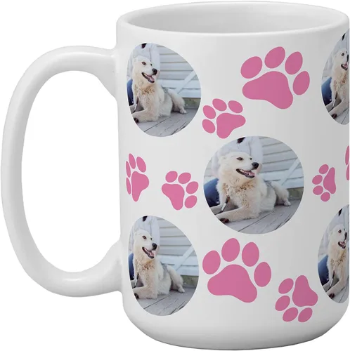 Vista 5 de Let's Make Memories Taza de fotos personalizada, estampado de huellas de mascotas, para padres de perros y gatos, Honor Furry Friends, taza de café