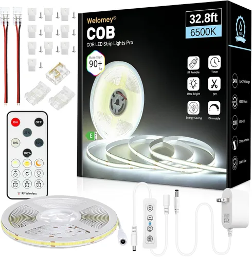 Vista 10 de Wefomey Tira de luz LED COB Blanco cálido a fresco 2700K-6500K, Tira de luz COB blanca brillante de 16.4 pies con control remoto y aplicación, 24V