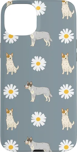 Vista 9 de Funda azul para iPhone 16 con diseño de perro Heeler y margarita azul polvoriento