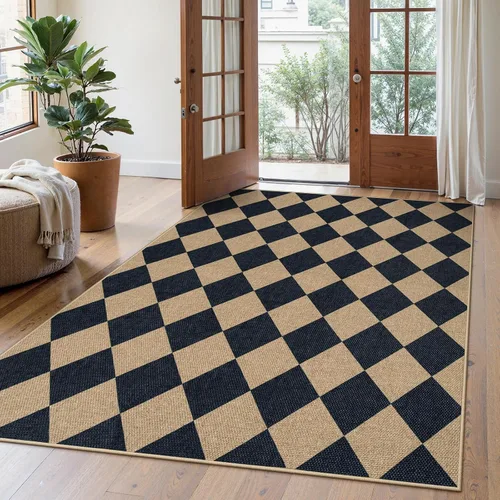Vista 38 de Lahome Alfombra de yute a cuadros fácil 2'x3', alfombra pequeña para entrada, antideslizante, alfombra para la puerta delantera de la cocina
