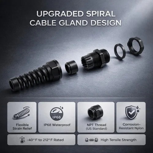 Vista 4 de Prensaestopas flexible NPT de 1/2", alivio de tensión de agarre en espiral para cable de coleta (paquete de 2)