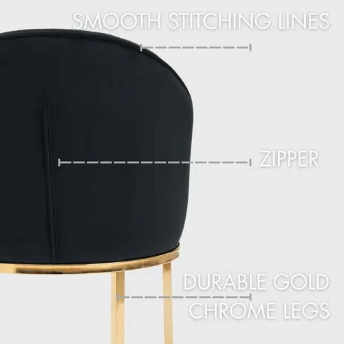 Vista 9 de Hyfirm Juego de 2 sillas de comedor tapizadas de terciopelo negro y dorado, sillas de cocina modernas con acento de barril glamoroso, patas de metal