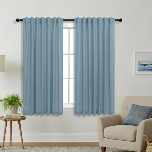 Vista 23 de Cortinas rústicas color beige tostado de 42 x 84 pulgadas de largo para sala de estar, juego de 2 paneles transparentes de lino natural, imitación