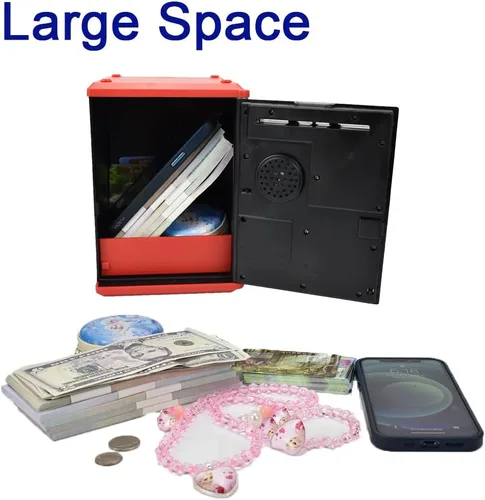 Vista 6 de Banco seguro para niños, alcancía con contraseña y bloqueo de huellas dactilares, banco de dinero de voz, regalo genial y educativo para niños