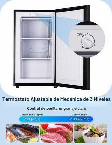 Vista 7 de Congelador vertical de 3.2 pies cúbicos Mini Congelador con Puerta Reversible - Congelador Vertical con Termostato Ajustable de 3 Niveles
