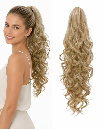 Vista 8 de Prettyshop - Extensión de cola de caballo de 24 pulgadas con clip, larga, voluminosa, ondulada, resistente al calor, color negro H63 Negro # 1 H63