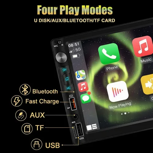 Vista 6 de Estéreo de coche doble DIN con pantalla táctil IPS HD de 7 pulgadas, compatible con Apple Carplay y Android Auto, cámara trasera gran angular