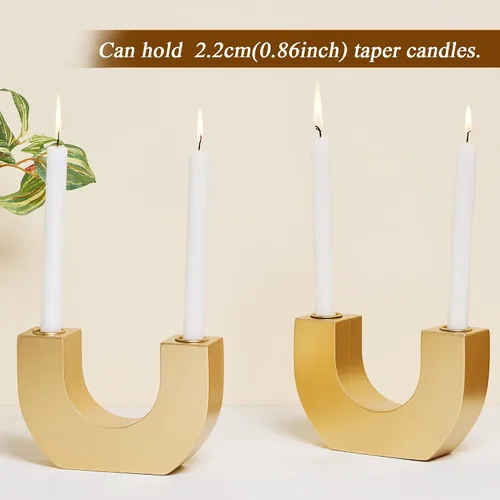 Vista 4 de Defined Deco Portavelas en forma de U, juego de portavelas decorativos para velas de pilar de granja, portavelas de madera para repisa, boda, mesa