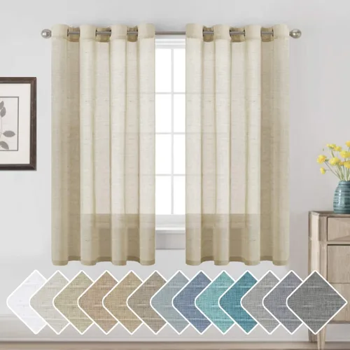 Vista 16 de H.VERSAILTEX Cortinas de lino de mezcla natural para sala de estar/cortinas de lino semitransparentes reductoras de luz de 54 pulgadas de largo