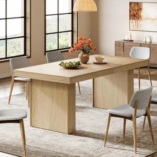 Vista 11 de Tribesigns Mesa de comedor de granja de 63 pulgadas para 6, mesa de cocina moderna con línea acanalada para comedor, sala de estar, color negro