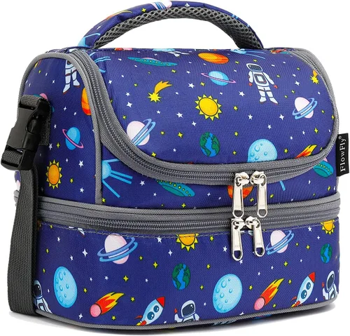 Vista 10 de FlowFly Bolsa de almuerzo aislada de dos pisos para niños, niñas, hombres, mujeres, con correa ajustable, para automóvil