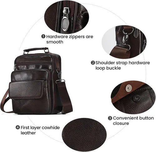 Vista 2 de JOYIR Men's Genuine Leather Shoulder Bag Messenger Crossbody Bag for Travel Work Business Leather Purse