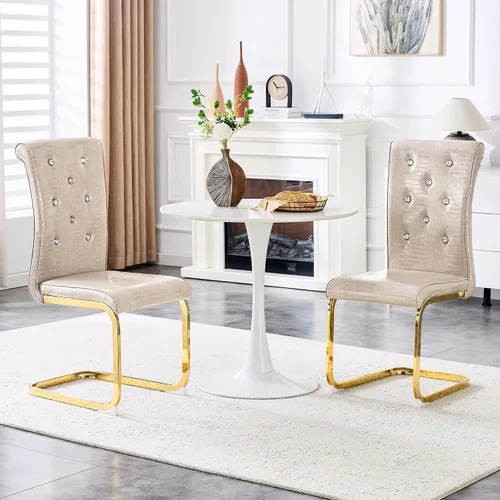 Vista 3 de gopop Juego de 2 sillas de comedor Juego de sillas de cocina modernas Cojín de piel sintética Patas de metal de alta resistencia Respaldo